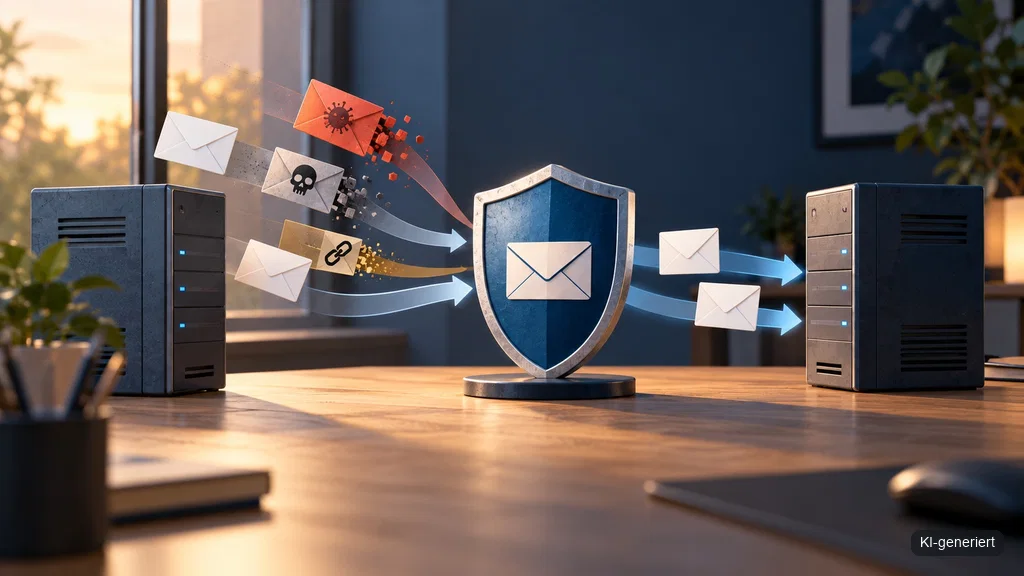 Mailserver mit Schutzschild für Spam-, Viren- und Schadcode-Prüfung